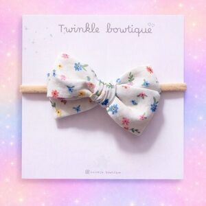 Twinkle Bowtique Floral Hair Bow for Kids - White with Multicolor Flowers